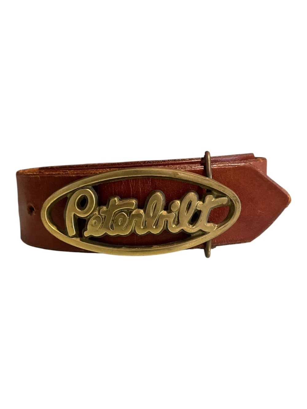 Peterbilt solid brass logo belt buckle & custom leather belt stamped Ear Bender